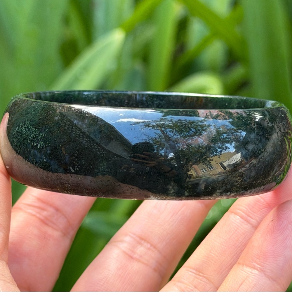 62mm inner diameter wide moss‎ agate bangle 0442 - Picture 8 of 8